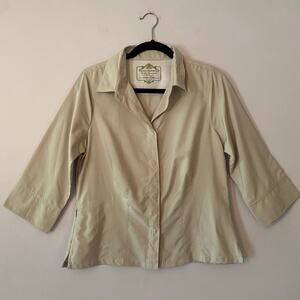 Royal Robbins Tan Cream Gorpcore Button Down Shirt Hiking 3/4 Sleeve size Medium